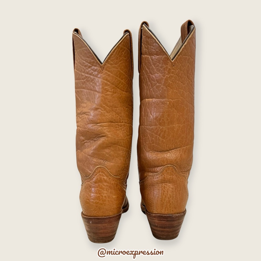 1980s VINTAGE Frye Grainy Tan Brown Leather Pull On Western Boho Cowboy Boot - Picture 9 of 15